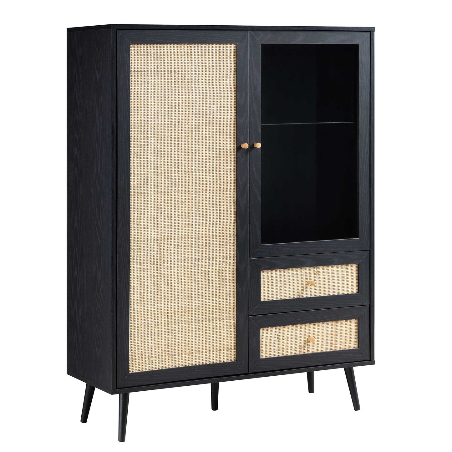 Vitrine en rotin tressé Frances, noir