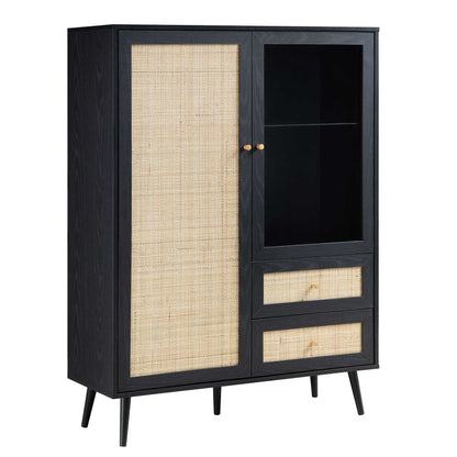 Vitrine en rotin tressé Frances, noir