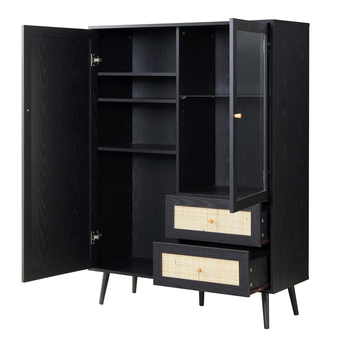Vitrine en rotin tressé Frances, noir