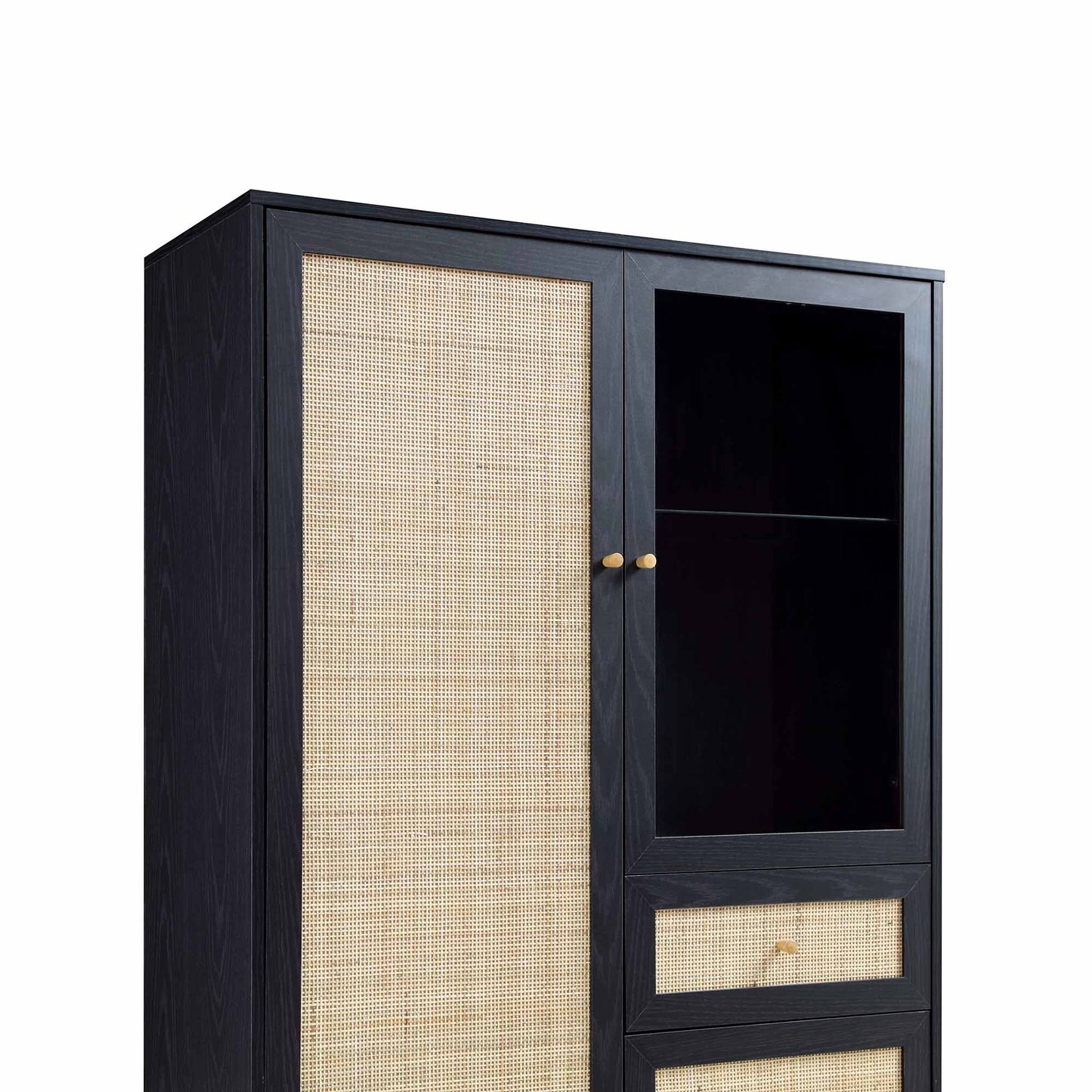Vitrine en rotin tressé Frances, noir