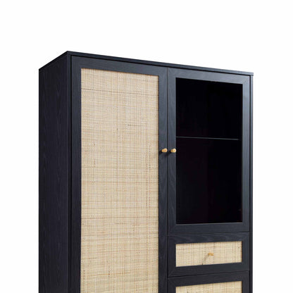 Vitrine en rotin tressé Frances, noir