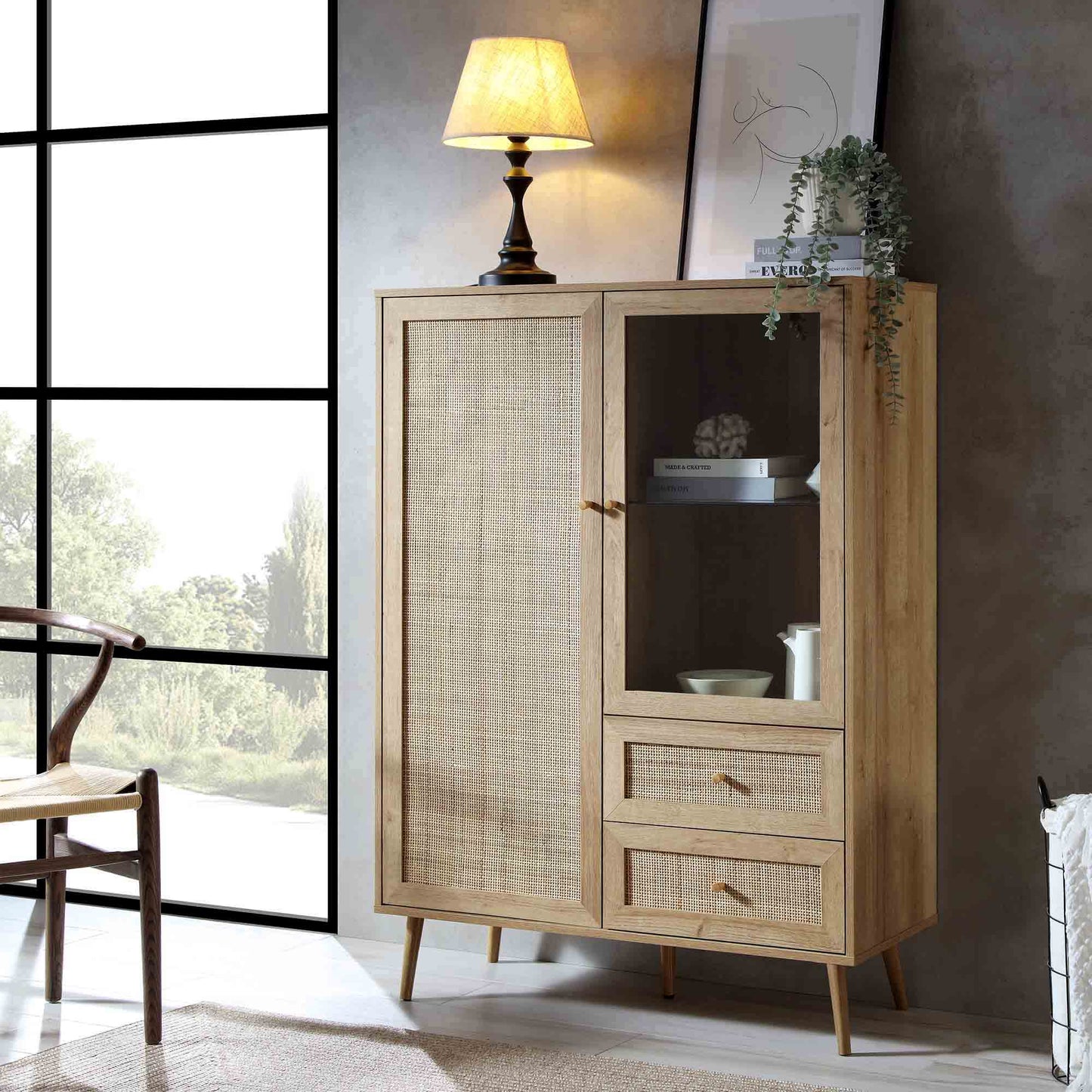 Vitrine en rotin tressé Frances, naturel