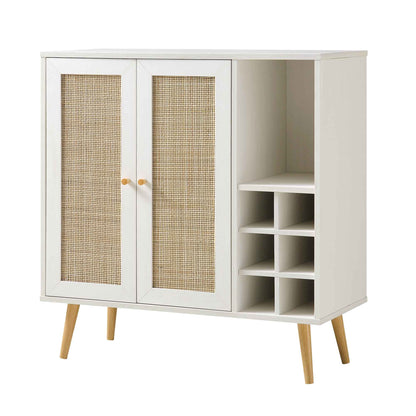 Meuble à boissons en rotin tressé Frances, blanc