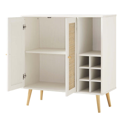 Meuble à boissons en rotin tressé Frances, blanc