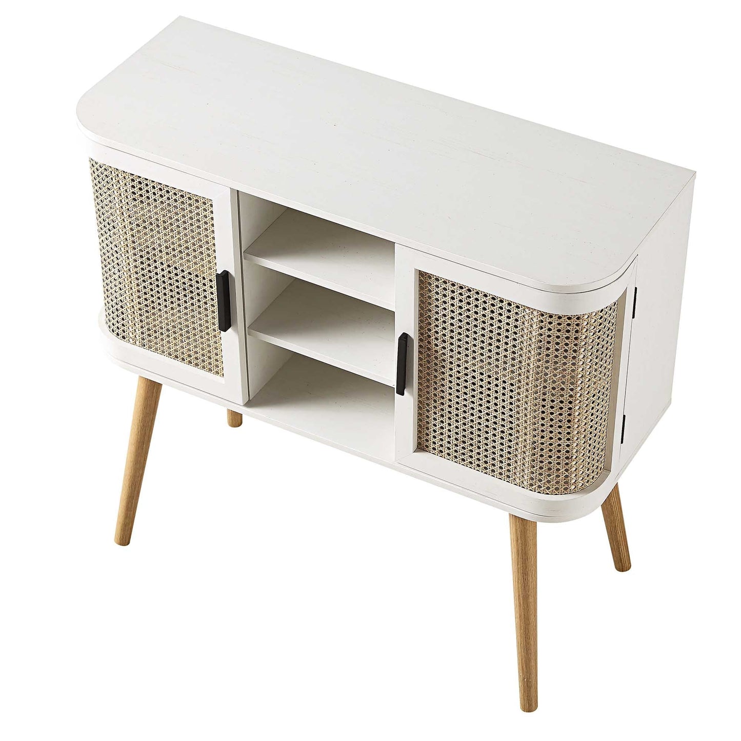 Buffet 2 portes en rotin courbé Izzy, blanc