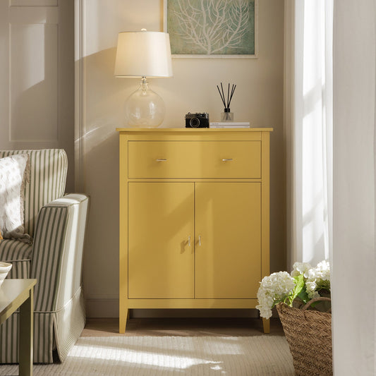 Petit buffet Oakham avec tiroir, rotin jaune