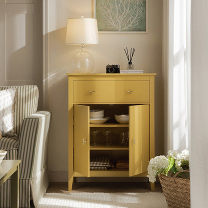 Petit buffet Oakham avec tiroir, rotin jaune