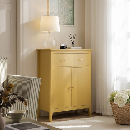 Petit buffet Oakham avec tiroir, rotin jaune