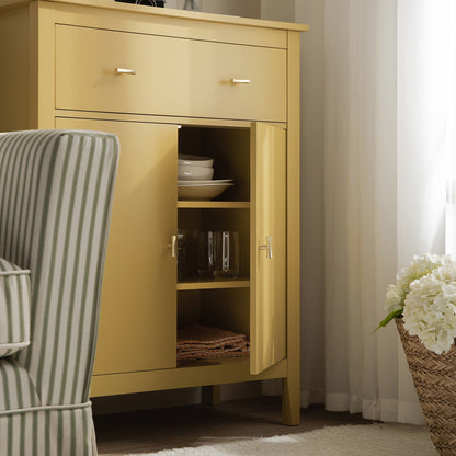 Petit buffet Oakham avec tiroir, rotin jaune