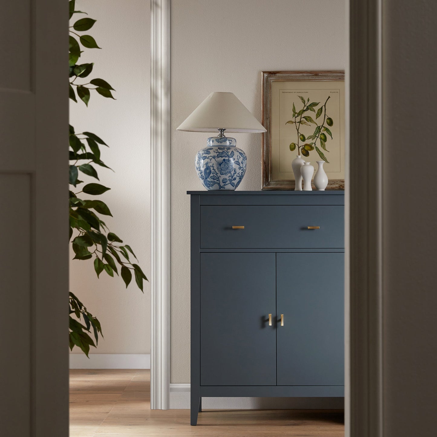 Petit buffet Oakham avec tiroir, bleu orage