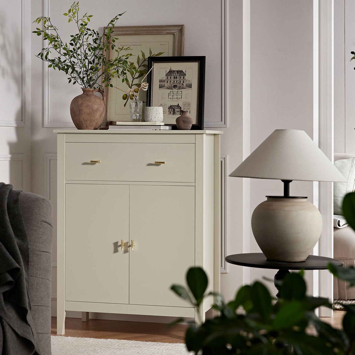 Petit buffet Oakham avec tiroir, blanc ombré