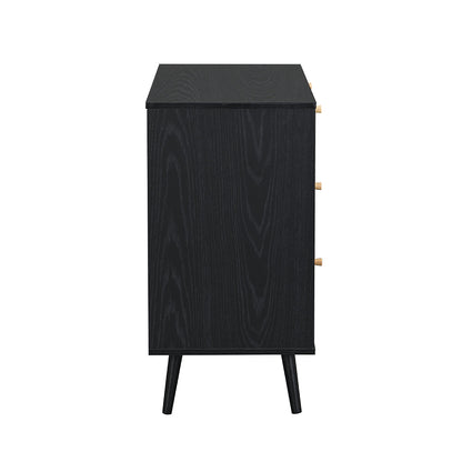Commode 3 tiroirs Anya en rotin tressé noir