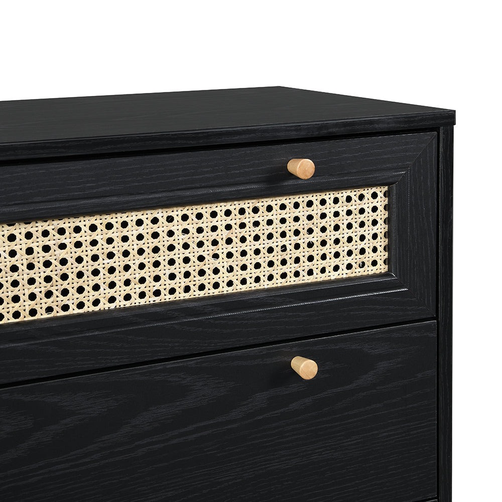Commode 3 tiroirs Anya en rotin tressé noir