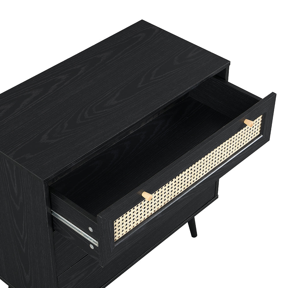 Commode 3 tiroirs Anya en rotin tressé noir