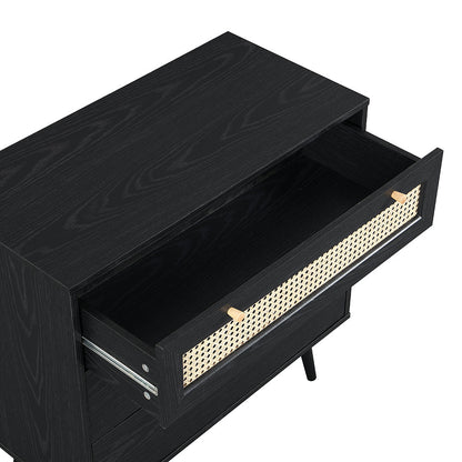 Commode 3 tiroirs Anya en rotin tressé noir