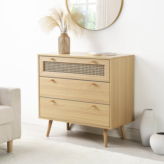 Commode 3 tiroirs Anya en rotin tressé naturel