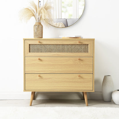 Commode 3 tiroirs Anya en rotin tressé naturel