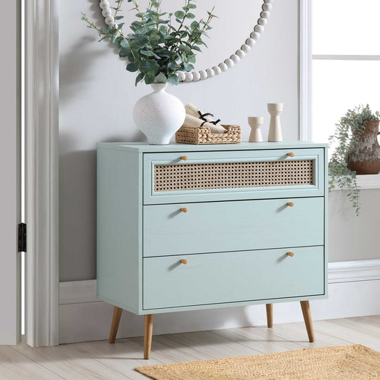 Commode 3 tiroirs en rotin tressé Anya couleur menthe