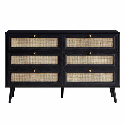 Commode 6 tiroirs en rotin tressé Frances, noire