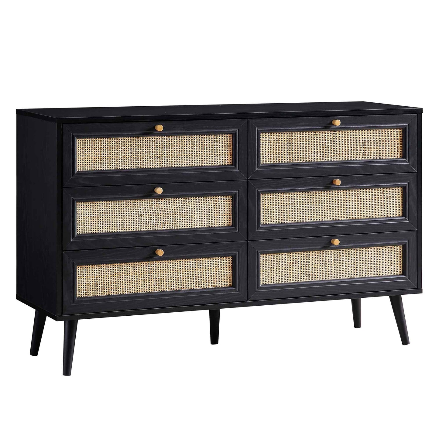 Commode 6 tiroirs en rotin tressé Frances, noire