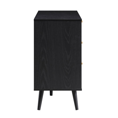 Commode 6 tiroirs en rotin tressé Frances, noire