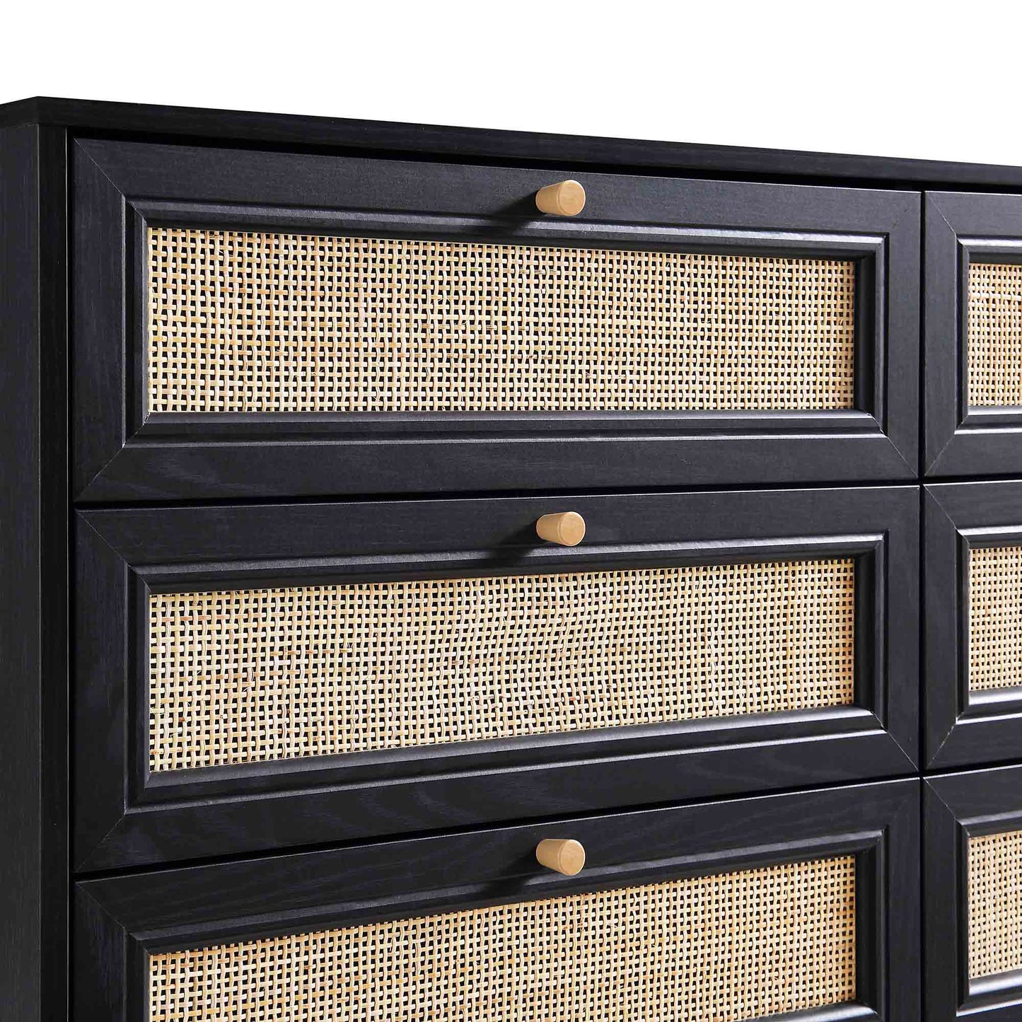 Commode 6 tiroirs en rotin tressé Frances, noire