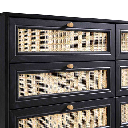 Commode 6 tiroirs en rotin tressé Frances, noire
