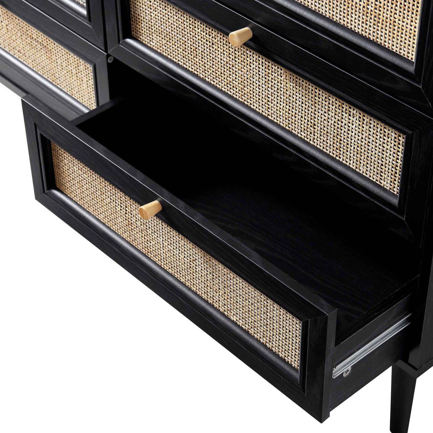 Commode 6 tiroirs en rotin tressé Frances, noire