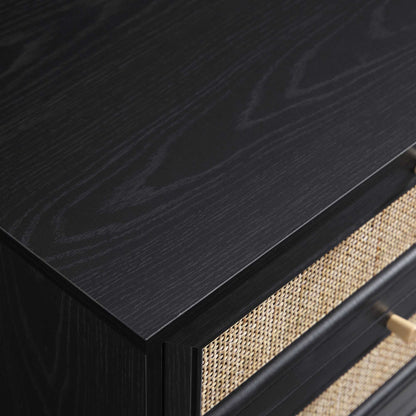 Commode 6 tiroirs en rotin tressé Frances, noire