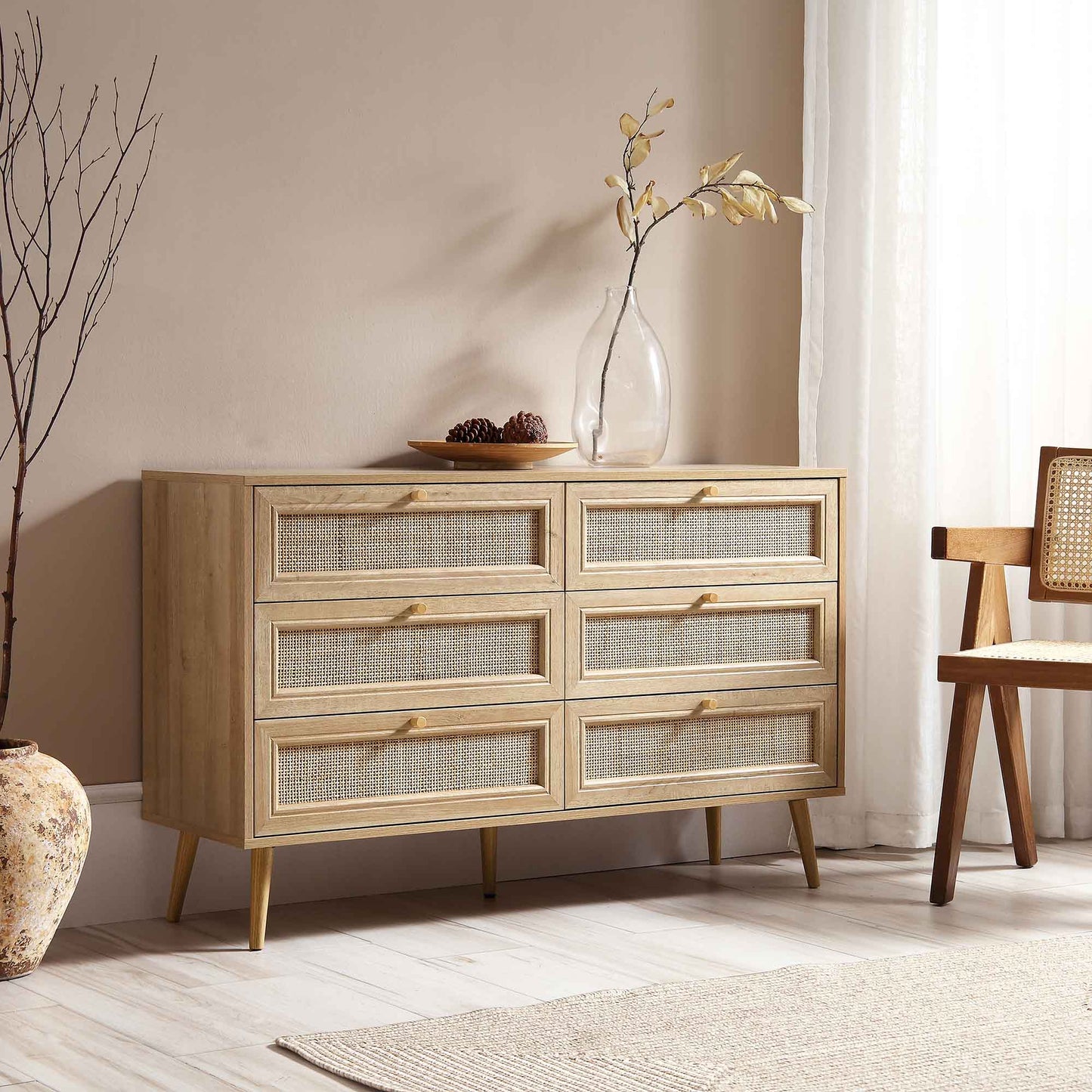 Commode 6 tiroirs en rotin tressé Frances, naturel