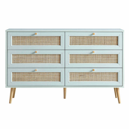 Commode 6 tiroirs en rotin tressé Frances, menthe