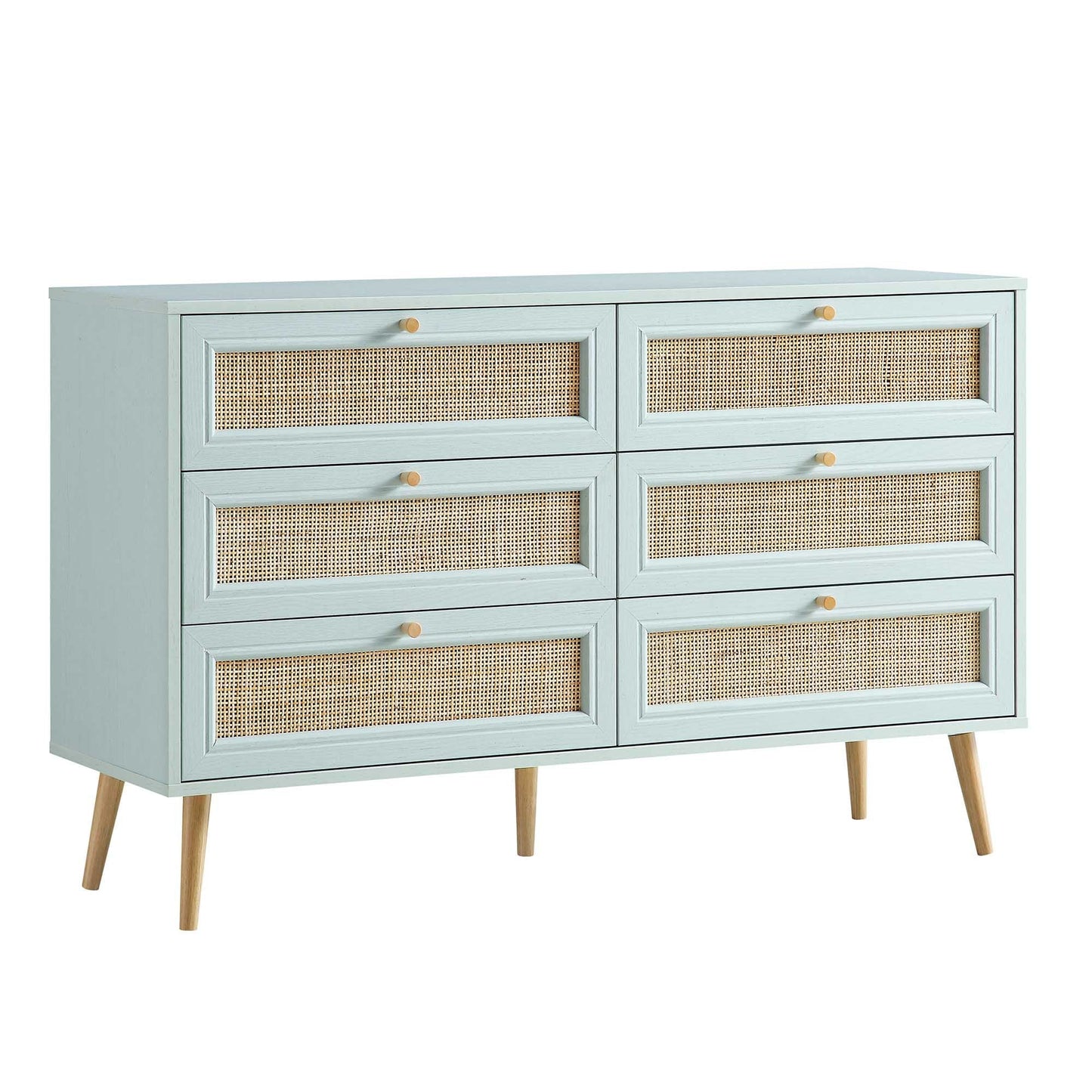 Commode 6 tiroirs en rotin tressé Frances, menthe