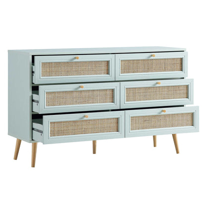 Commode 6 tiroirs en rotin tressé Frances, menthe