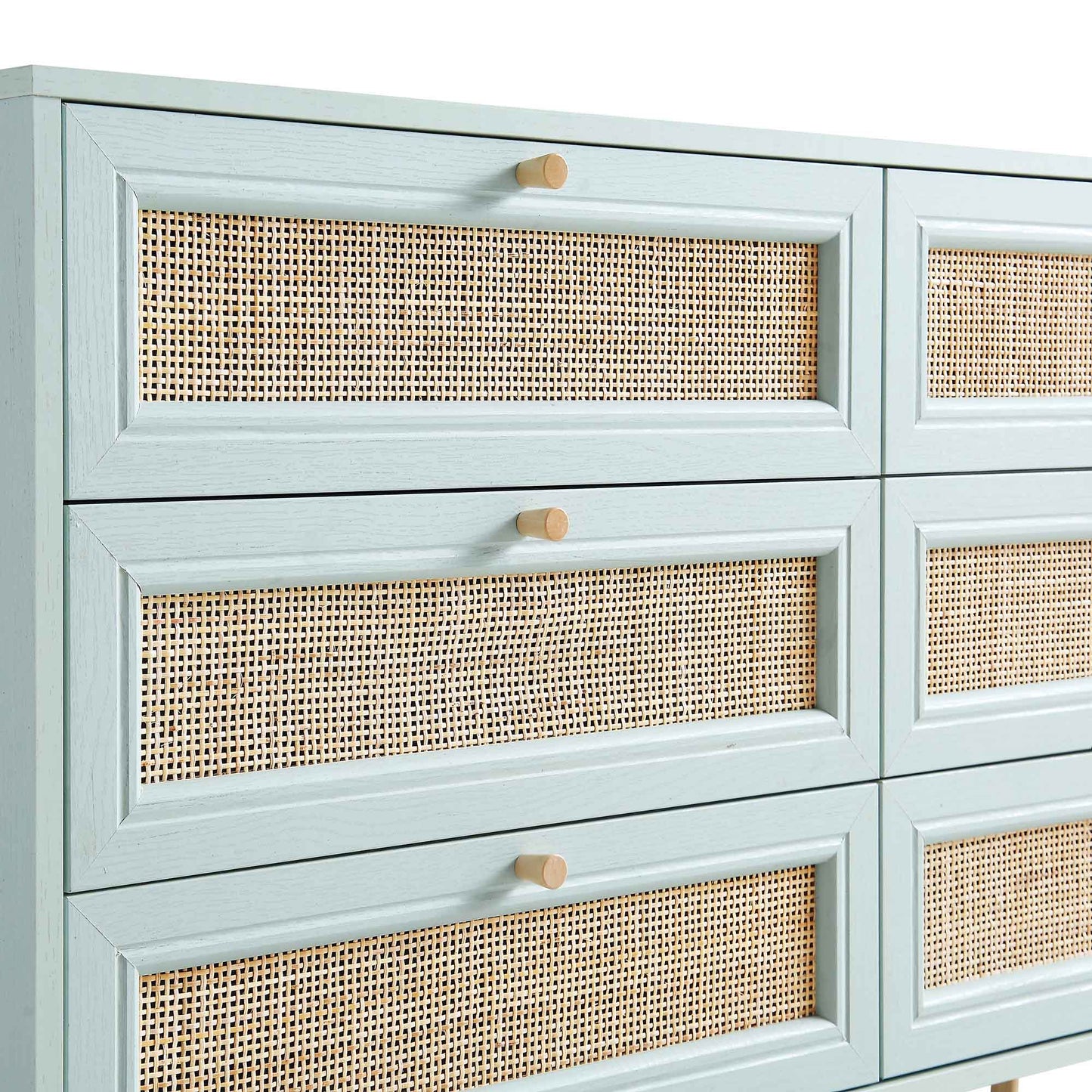 Commode 6 tiroirs en rotin tressé Frances, menthe