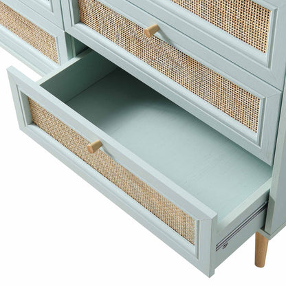 Commode 6 tiroirs en rotin tressé Frances, menthe