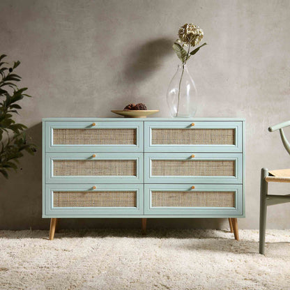 Commode 6 tiroirs en rotin tressé Frances, menthe