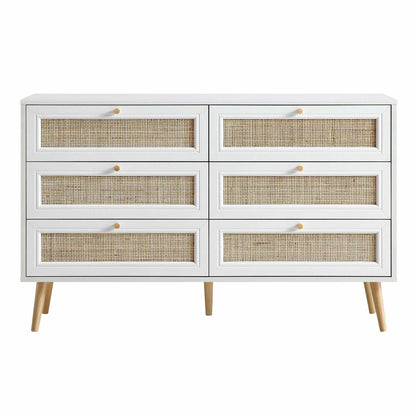 Commode 6 tiroirs en rotin tressé Frances, blanche