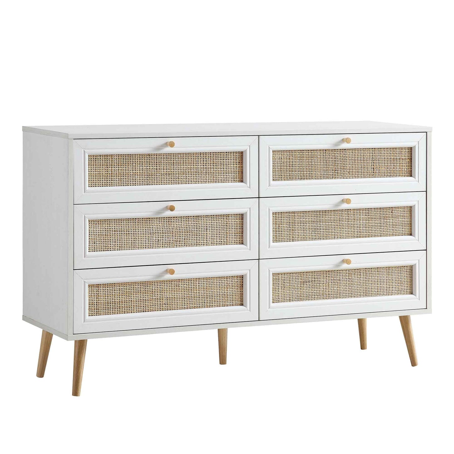 Commode 6 tiroirs en rotin tressé Frances, blanche