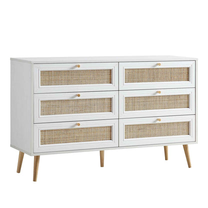 Commode 6 tiroirs en rotin tressé Frances, blanche