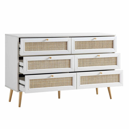 Commode 6 tiroirs en rotin tressé Frances, blanche