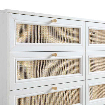 Commode 6 tiroirs en rotin tressé Frances, blanche