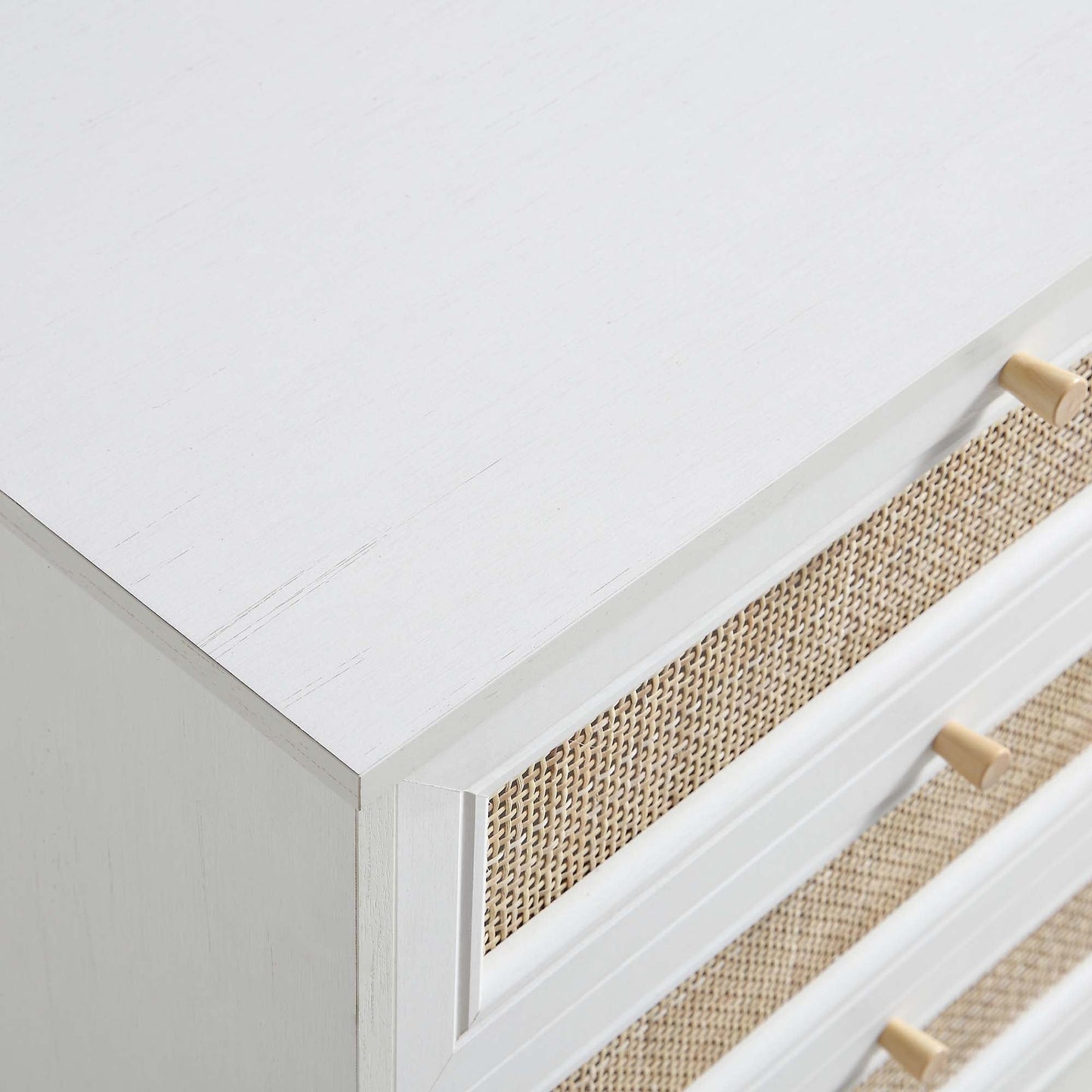 Commode 6 tiroirs en rotin tressé Frances, blanche