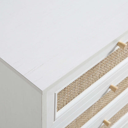 Commode 6 tiroirs en rotin tressé Frances, blanche