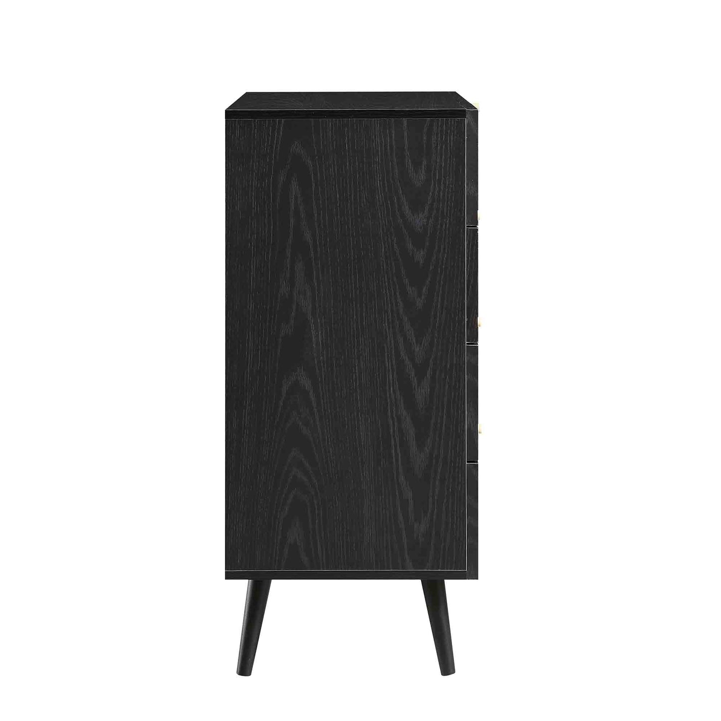 Commode haute à 4 tiroirs en rotin tressé Frances, noire