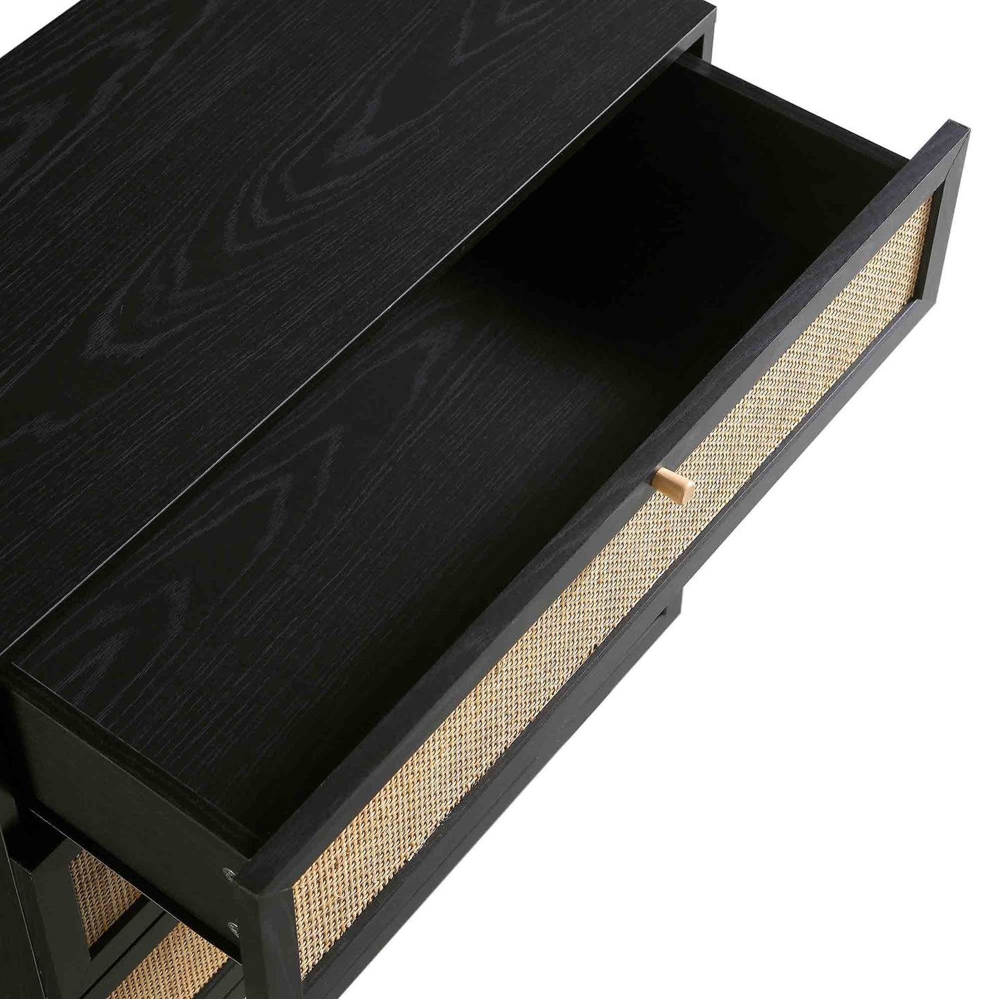 Commode haute à 4 tiroirs en rotin tressé Frances, noire