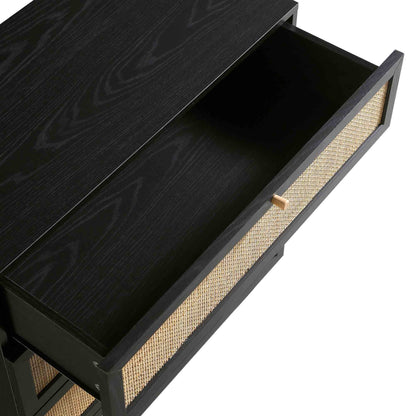 Commode haute à 4 tiroirs en rotin tressé Frances, noire