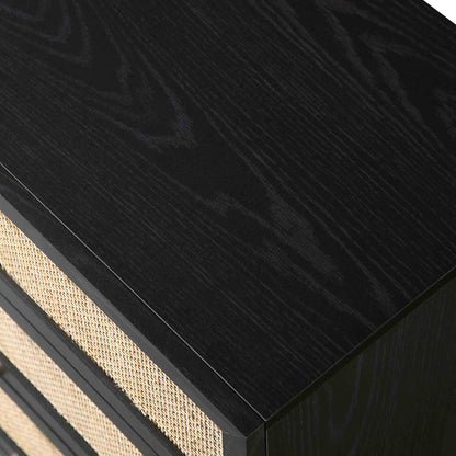 Commode haute à 4 tiroirs en rotin tressé Frances, noire