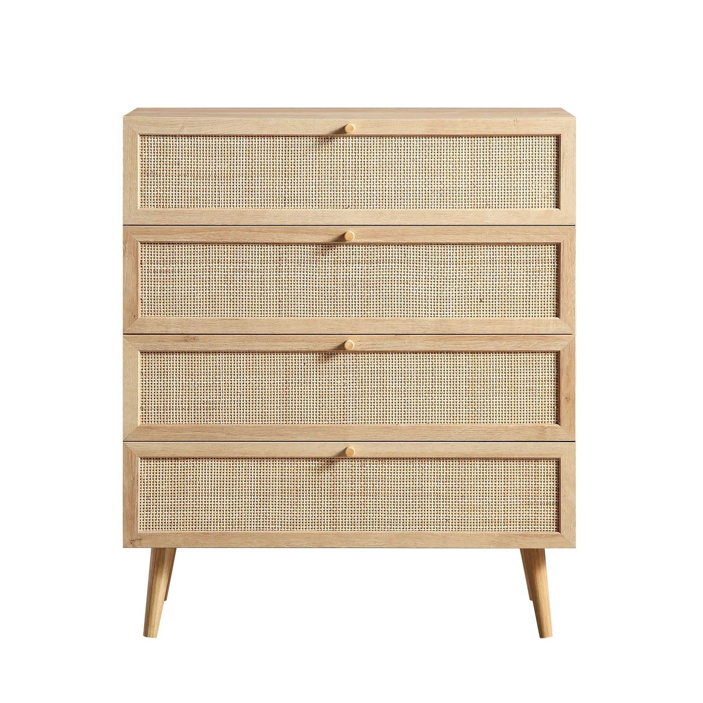 Commode haute à 4 tiroirs en rotin tressé Frances, naturel
