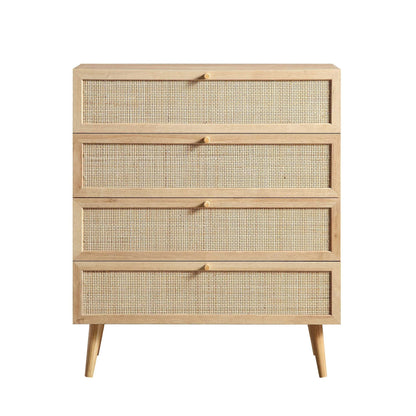 Commode haute à 4 tiroirs en rotin tressé Frances, naturel