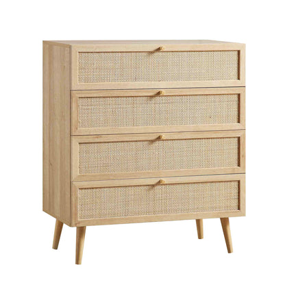 Commode haute à 4 tiroirs en rotin tressé Frances, naturel